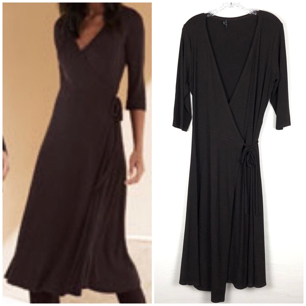 Eileen Fisher Stretch Jersey Wrap Midi Dress Brown